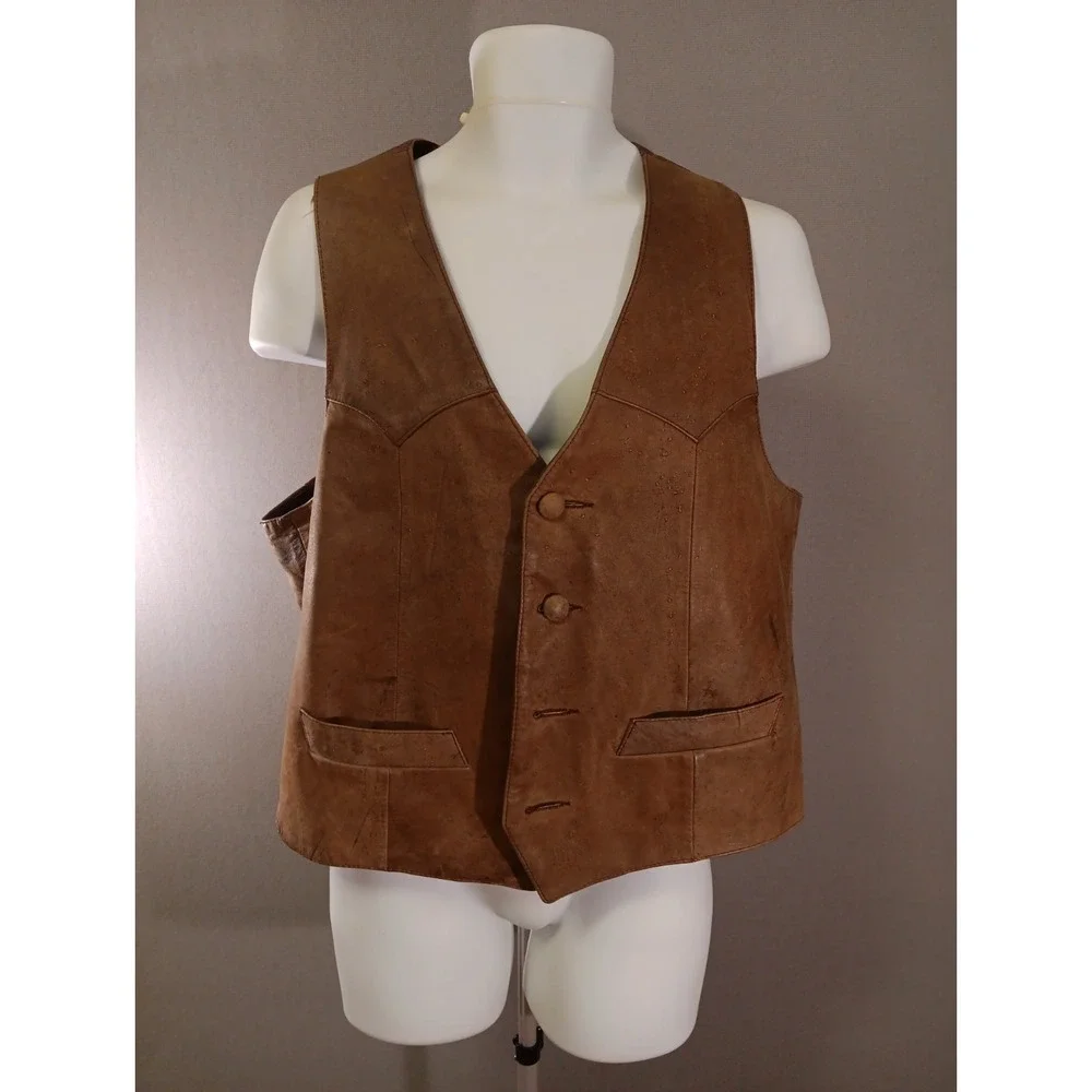 Continental leather fashions Brown Leather Vest Men's‎ Size 46 Biker vest